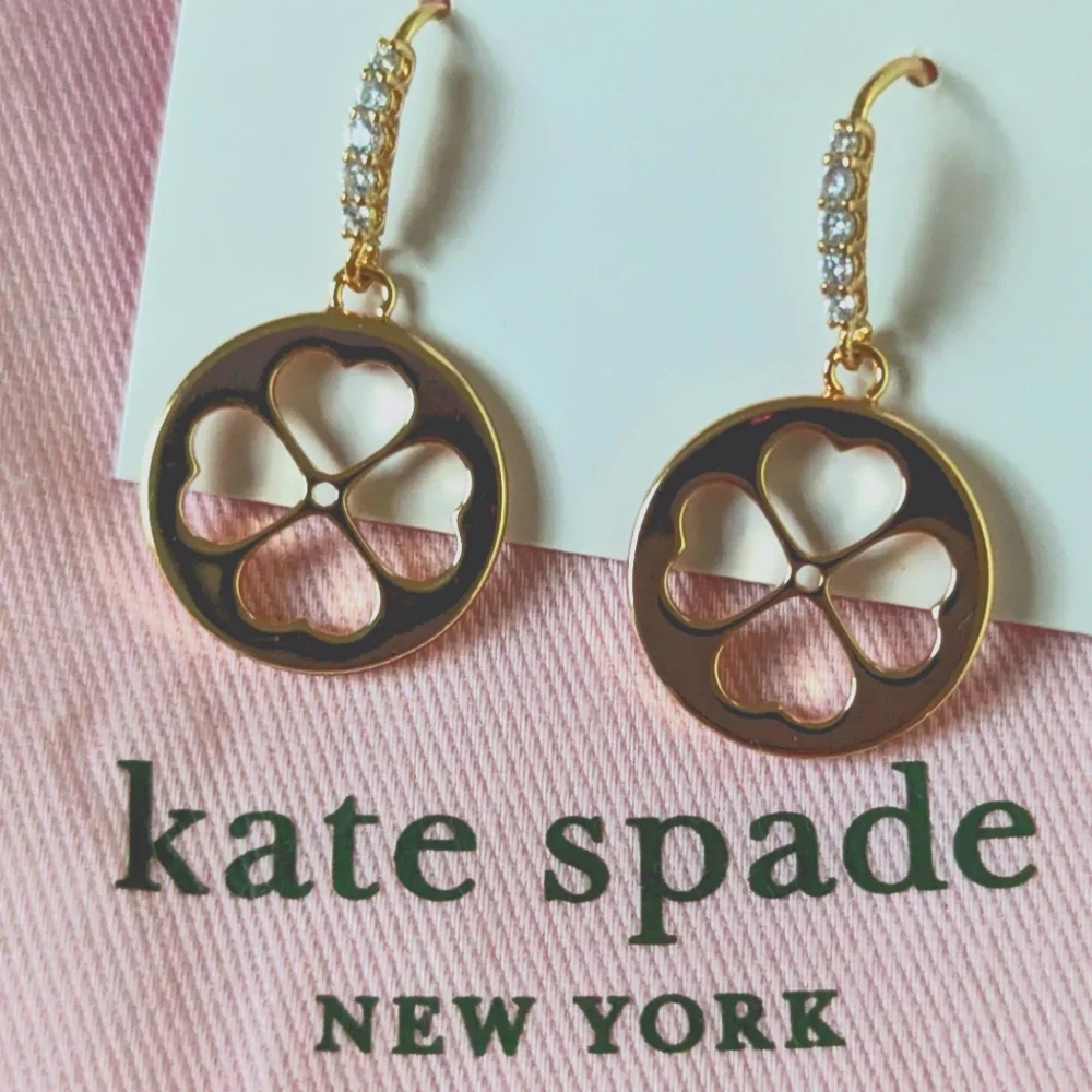 NWT Kate Spade Floral Symbols Earrings - gold/white cz